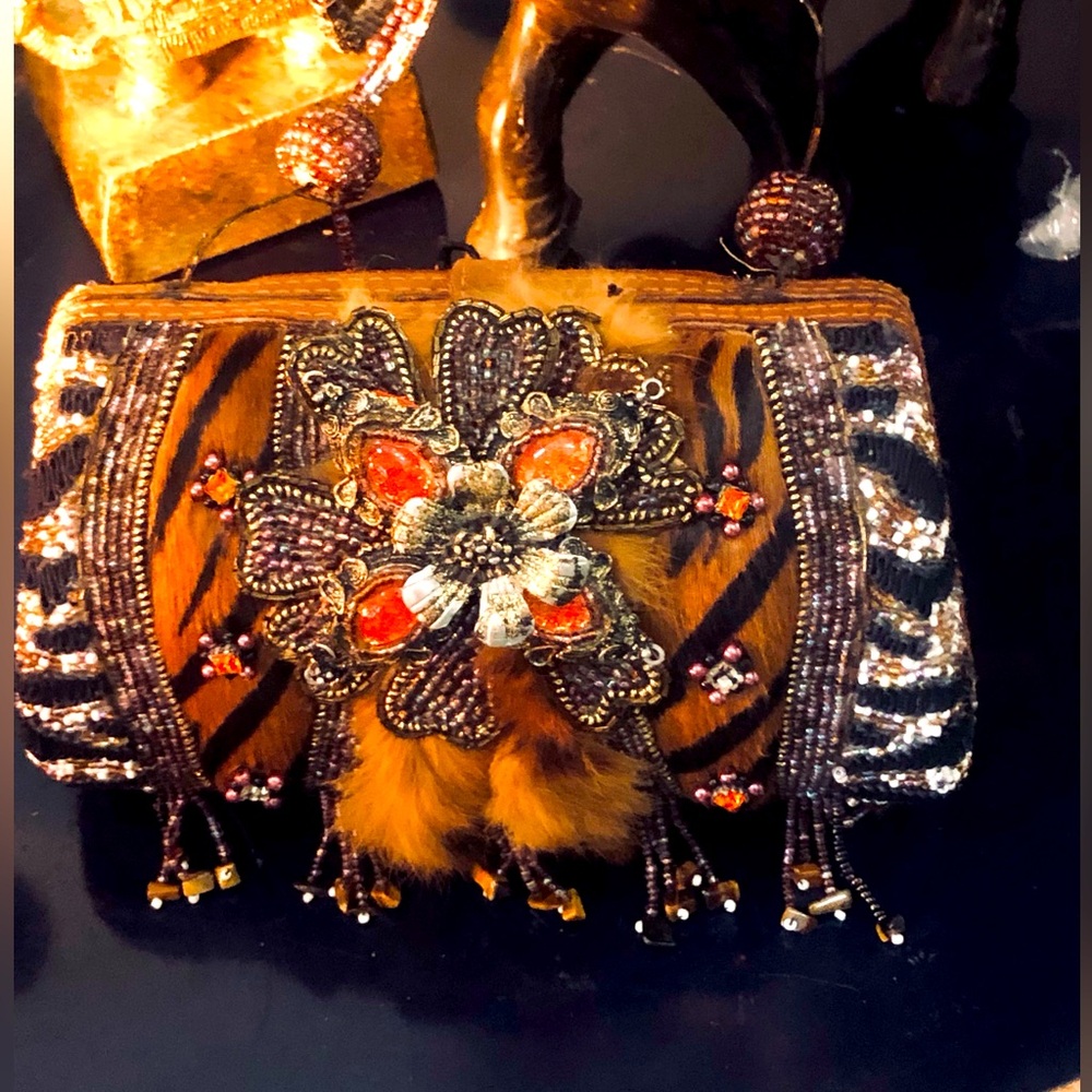 Mary Frances Embellished Tiger 🐅 Print Clutch
